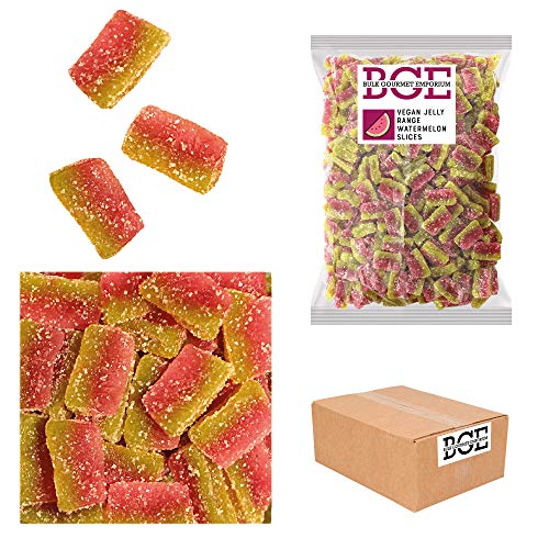 Bulk Gourmet Emporium - Caramelo de goma de sandía con picapica en rodajas, producto vegano, halal y sin envase de plástico, 2 kg