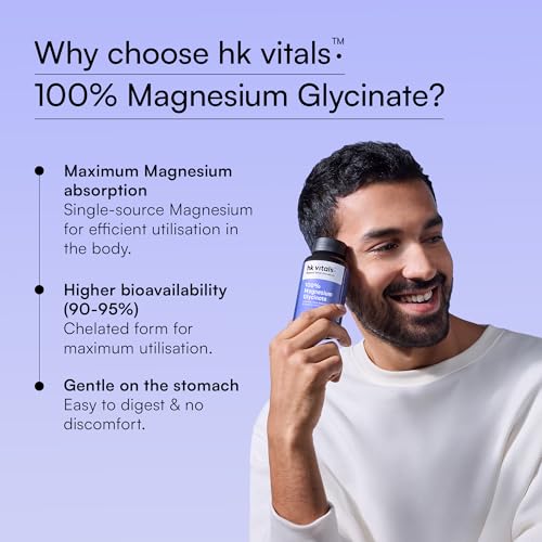 Image of hk vitals 100% Magnesium Glycinate (1880mg) 120 Tablets | For Better Sleep Quality & Muscle Recovery