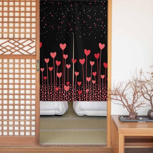 Sauoromeon のれん カーテン 幅85x丈200cm 厚手 遮光 暖簾 ドアカーテン 仕切り 目隠し 通気性 和風 おしゃれ フラット リング対応 ひも付き 愛 モダンスタイル 春 勝手口 玄関 キッチン リビング 春夏秋冬