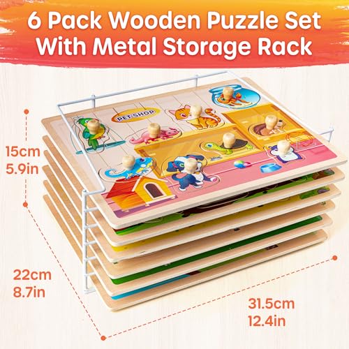 SYNARRY Wooden Puzzles for Toddlers 1-3, 6XSET Animals Puzzles for Toddlers 2-4 with Rack, Toddler Puzzles Ages 2-4, Kids Learning Educational Montessori Toys, Education Toys for 2 3 Years Boys Girls by SYNARRY - Image 5
