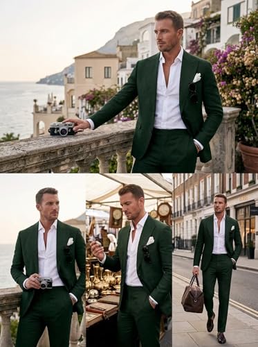 Image of Men's Linen Suit 2 Piece Slim Fit Summer Beach Wedding Prom Party | Breathable,Linen Blazer Suit Set,for Beach Weddings,Groom Wear,Prom and Outdoor Parties,Business Casual,Vacation Daily Wear