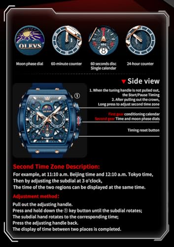 Image of OLEVS Watches for Men Business Diamond Moon Phase Male Watch Chronograph Fashion Dress Waterproof Date Analog Quartz Waterproof SiliconeMen Wrist Watch