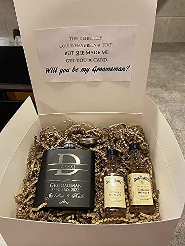 P Lab Set Of 3 - Groomsmen Gift - Groomsman Gifts For Wedding, Wedding Favor Customized Flask Set W Optional Gift Box - Engraved 6Oz Stainless Steel Flask Custom Personalized Flask Gift Set, Black #2 #TOP6
