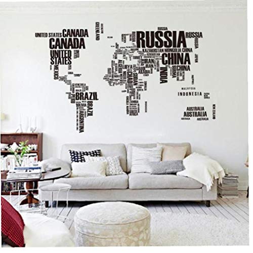 Zonfer Adesivo da parete con mappa del mondo, per