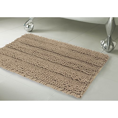 Laura Ashley Astor Striped Plush Chenille 20" X 34" Bath Mat, Linen