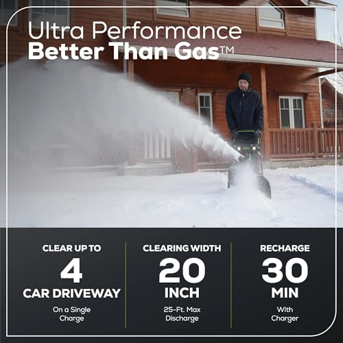 Greenworks 80V (75+ Compatible Tools) 20” Brushless Cordless Snow Blower, 2.0Ah Battery and Charger Included - Image 4