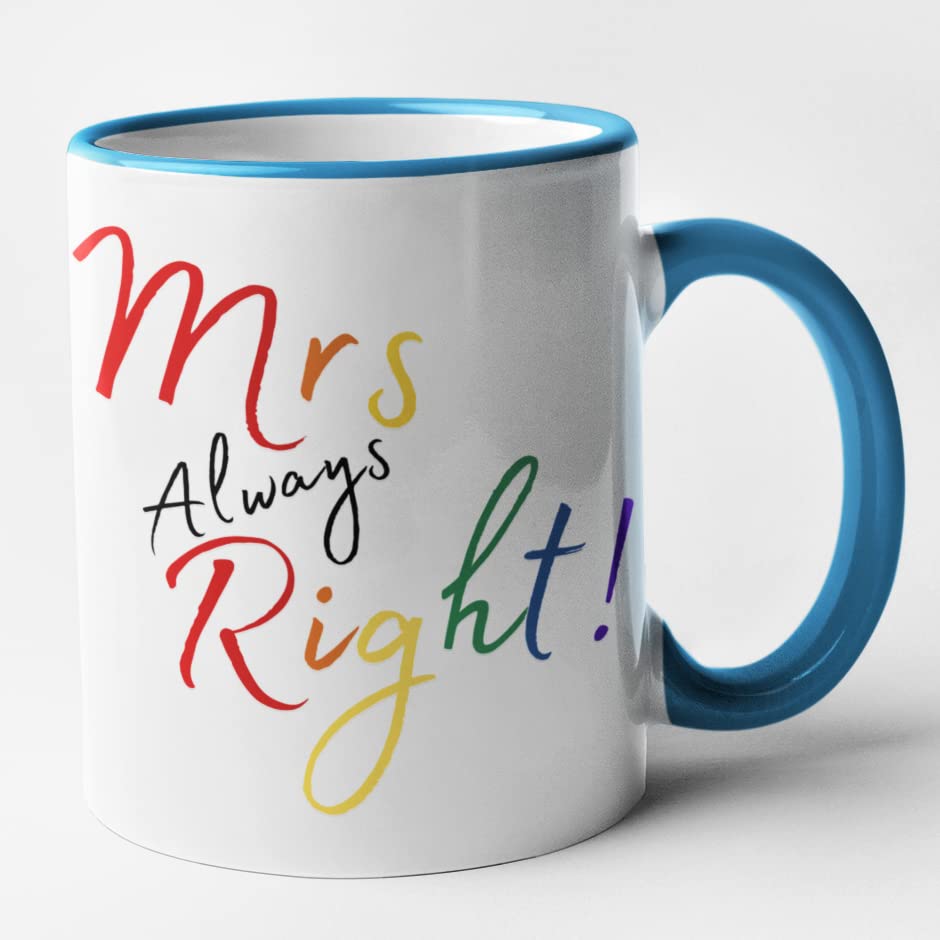 Lesbian Couple Set of 2 Mugs - Mrs Right & Mrs Always Right (Blue) - Image 2