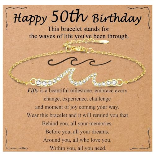 OAVOOK 50th Birthday Gifts for Her Wave Bracelet for Women 50 Years Old Jewelry Decoration for Mom, Grandma, Wife, Mother-In-Law
