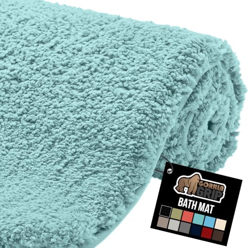 GORILLA GRIP Bathroom Rugs Ultra Soft Absorbent Mat Thick Plush Bath Rug Machine Washable Microfiber Quick Dry Mats for Shower Bathtub and Floor Home Decor Accessories 24x17 Spa Blue