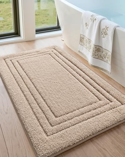DEXI Bathroom Mat 50 x 80 cm Non Slip Washable Bathroom Rugs for Shower Floor Soft Absorbent Floor Mats with Rubber Backing Microfiber Bathmat for Tub Sink Accessories Decor Beige