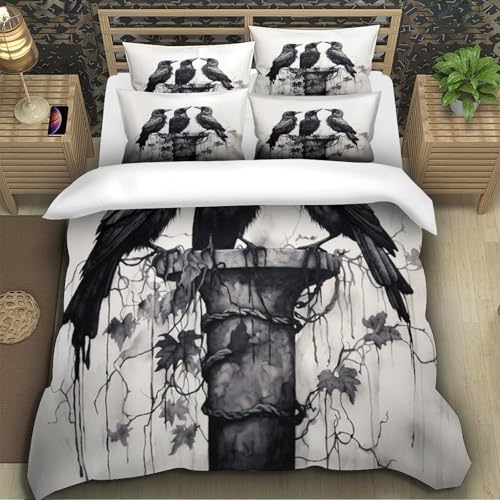 Parure housse de couette corbeaux 3D microfibre douce haute densité