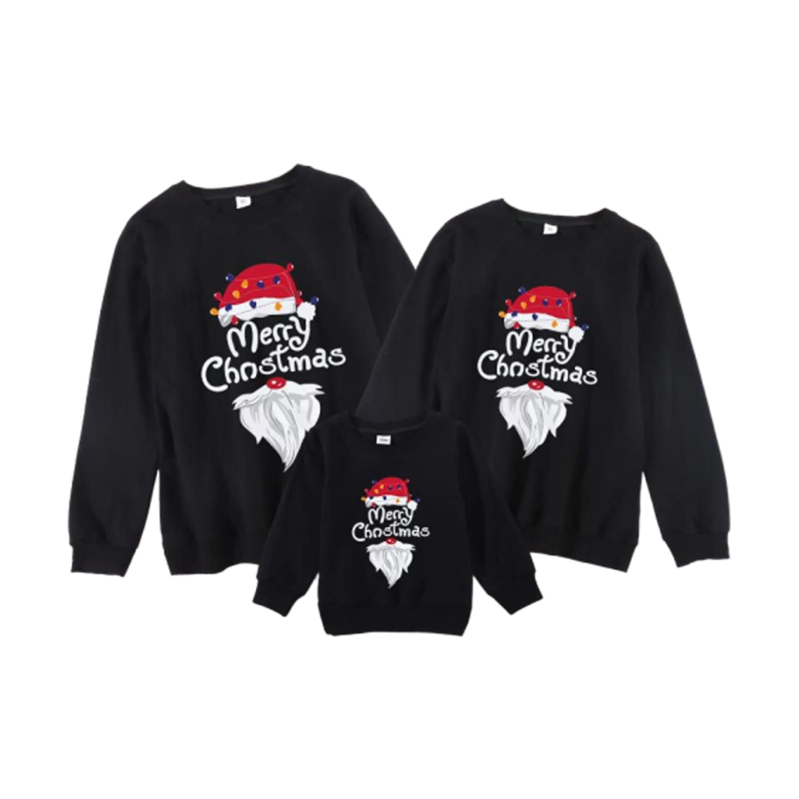 Christmas Family Matching Sweater Cute Graphic Print Long Sleeve Sweatshirt Pullover Kids Mama Dad Matching Outfits (H Santa Beard Black, Kids 4-5T)
