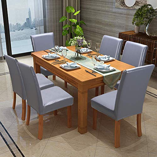 Fuloon Dining Chair Covers, Pu Leather Chair Slipcover Solid Waterproof And Oilproof Stretch Dining Chair Protector Coverr (6 Sets, Gray) #TOP1