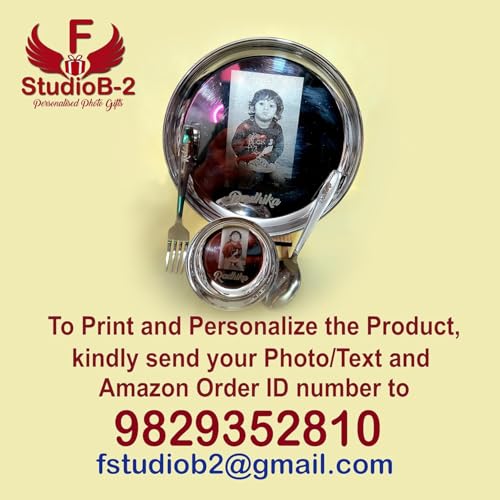 Image of Customised /Laser Photo Print Stainless Steel Round Lunch & Dinner Set for Kids Dinner Plate (4 PC (Medium))