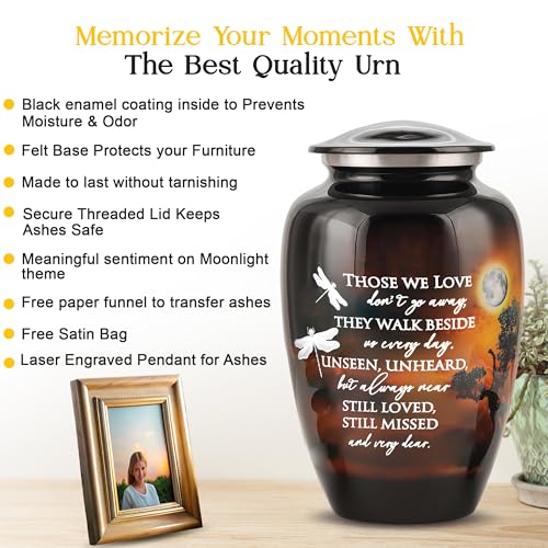Image of Handcrafted Large Urn for Ashes Adult Male & Female - Funeral Cremation Urns for Human Ashes Adult Man with Sentimental Quote, Cross Necklace & Velvet Bag - Elegant Memorial Burial Urns - 220lbs