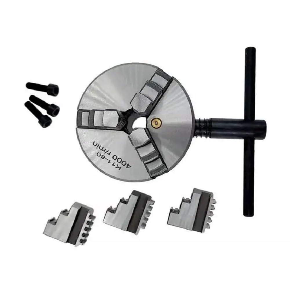 Mandrin de tour à 3 mors K11 80 mm pour usinage cylindrique et travaux de tournage manuel