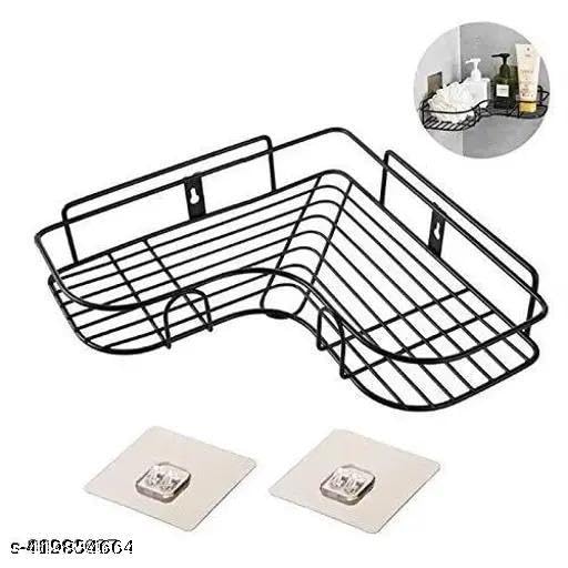 1PCS Packing Wall Mounted Self-Adhesive Bathroom Corner Shelf/Kitchen Rack & Holder - Bathroom Accessories (Material-GI Metal, Powder Coated Finish, Black, Pack of 1)|DEV-P286 1