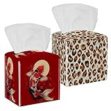 2 Pack Home Decor Cube Tissue Box Holders Leather Square Tissue Box Cover, Leopard Print Pattern (3)