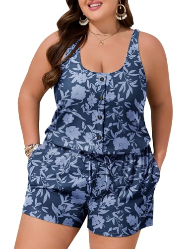 Image of Summer Mae Plus Size Swim Romper One Piece Swimsuit Women Blouson Bathing Suit with Pockets 2026 Modest Swimwear