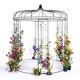 Relaxdays Rosenpavillon, Metall, HxD: 271 x 232 cm, Rosenbogen Garten, Vintage, Rankbogen für Kletterpflanzen, schwarz