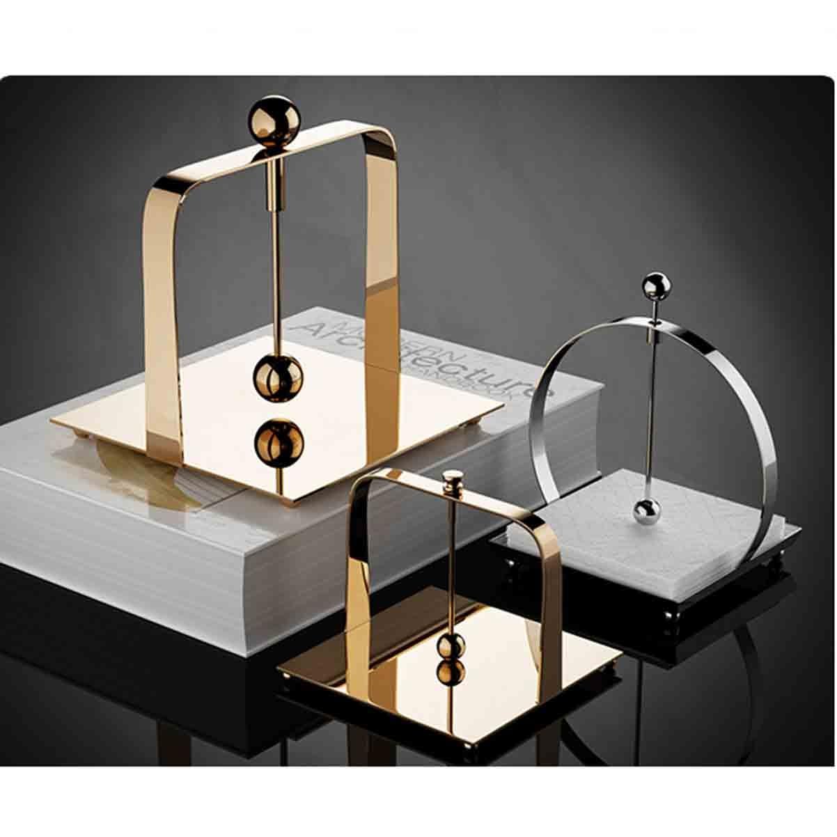 Dispensador de servilletas de pie de Acero Inoxidable con Tapa elevable y Base Antideslizante, Porta Toallas de Papel para Restaurante, Bar y cafetería (Dorado pequeño)