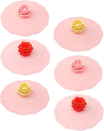 Wrapables Fundas herméticas antipolvo de silicona para tazas de bebidas calientes y frías, juego de 6, flores