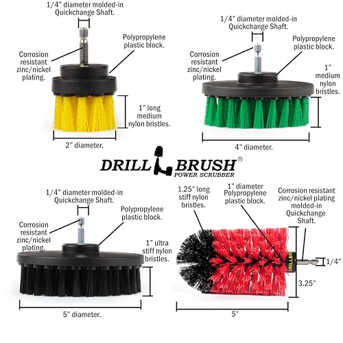 Image of Drillbrush Multi-Surface Drill Brush Attachments Set for Car Interior, Bathroom, Flooring, Counters, Sinks, Siding, Garages, and More - Dishwasher Safe Drill Brush Car Detailing Kit Attachment Set