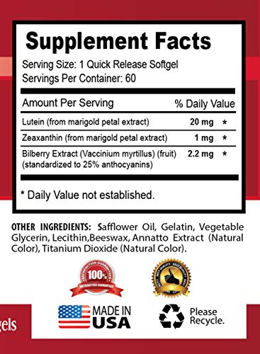 Eye And Vision Supplement - Eye Vision Guard (With Lutein, Zeaxanthin And Bilberry Extract) - Bilberry And Lutein Capsules - 3 Bottles (180 Softgels) #TOP1
