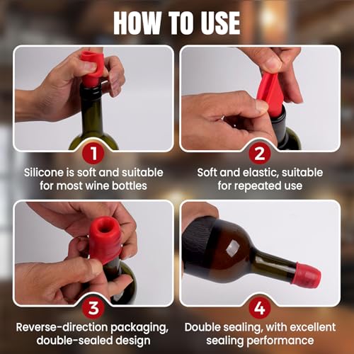 Image of Silicone Wine Stopper for Wine Bottles, 2025 New Wine Stoppers for Wine Bottles, Seal Bottle Cover for Beer Champagne, Glass Bottle Sealer Covers Wine Stoppers for Home Use (4, All)
