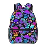 Niuyoif Flowers And Skulls Large Backpack For Men Women Personalized Laptop Tablet Travel Daypacks Shoulder Bag