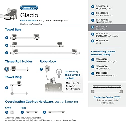 Amerock Bh36061C26 | Clear/Chrome Single Post Toilet Paper Holder | 7-1/16 In. (179 Mm) Length Toilet Tissue Holder | Glacio | Bath Tissue Holder | Bathroom Hardware | Bath Accessories #TOP3