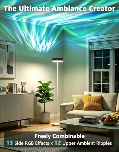 Image of Bairth Uplighter Floor Lamp for Living Room, Ripple and Star Projector
