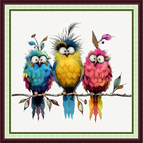 Image of Foxhool Stamped Cross Stitch Kits,11CT Printed Cross Stitch Pattern Full Embroidery Kits for Beginner Needlepoint Kits-Birds on the Tree 18x18 inchs