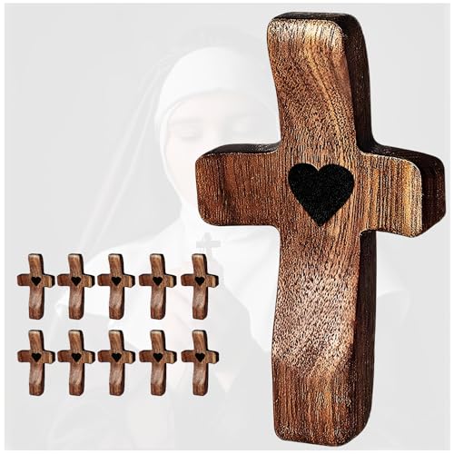 Handcrafted Walnut Wood Cross with Heart Design...