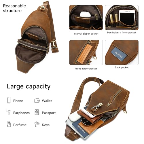 Image of NIUCUNZH Genuine Leather Crossbody Sling Bag Handmade Classic Vintage Shoulder purse daypack Backpack