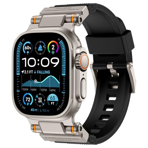 Image of FOAMUNOC Rugged Band Compatible with Apple Watch Ultra 3 /2 /1 Band 49mm /46mm /45mm /44mm /42mm, Metal Connector with Strap for iWatch Ultra Series 11 /10 /9 /8 /7 /6 /SE3 /SE2 /SE /5 /4 /3 /2 /1, Black /Titanium