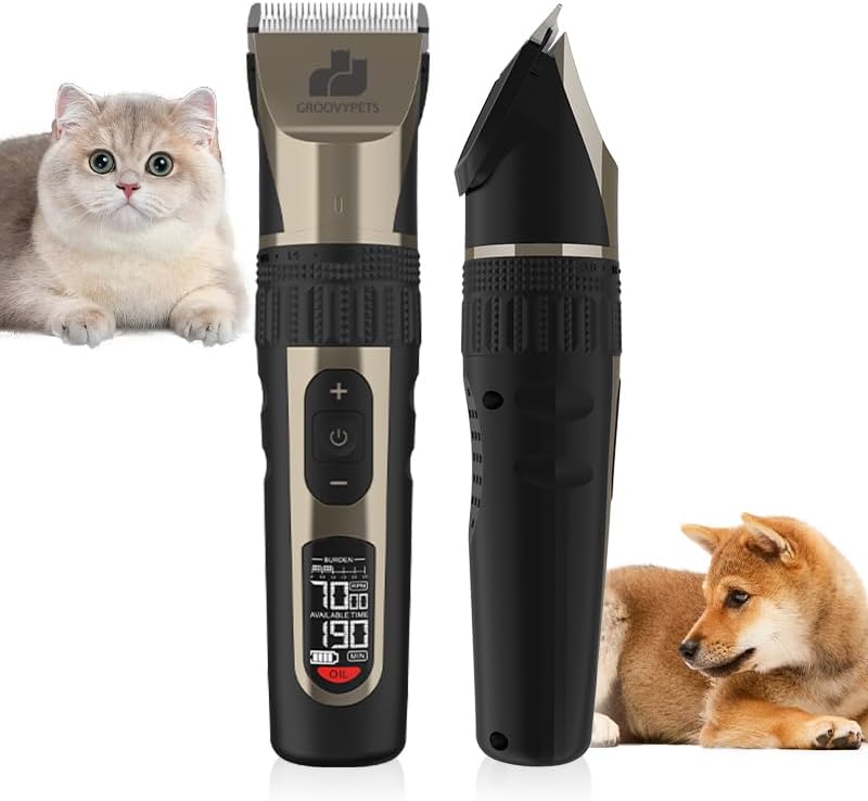 Cordless 5-Speed Quiet Dog & Cat Hair Clipper with LCD Display, Ceramic Blades, Low Vibration, Rechargeable, Black