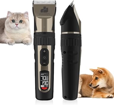 Cordless 5-Speed Quiet Dog & Cat Hair Clipper with LCD Display, Ceramic Blades, Low Vibration, Rechargeable, Black