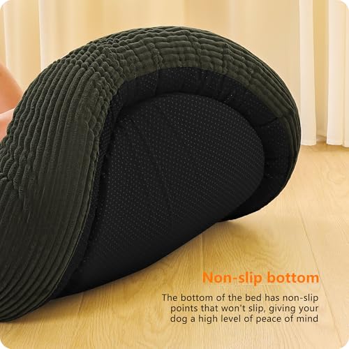 HMTOPE Hundebett Mittelgroße Hunde, Katzenbett Waschbar, Kuscheliges Hundekissen, Rund Cord Hundekorb, Donut, Hundesofa, Abnehmbar und rutschfest, Ø 70 cm, Olivgrün