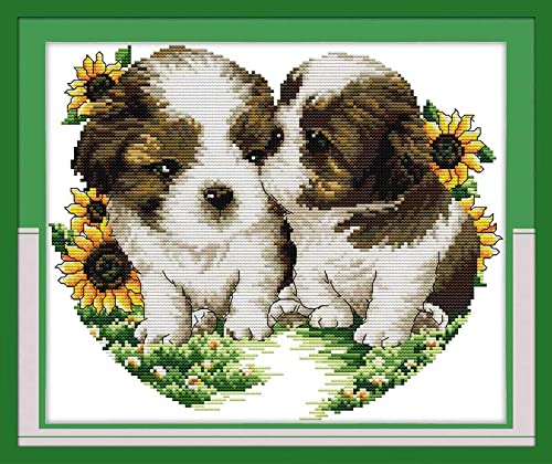 Point de croix Pré-imprimé Embrasse le chiot broderie tendresse