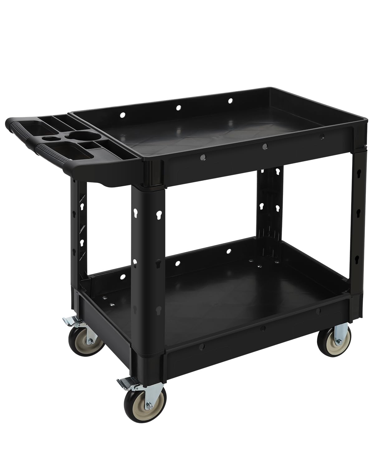 Tool Cart on Wheels, Rolling Utility Cart, 2 Tier 550LBS Heavy Duty Cart with Wheels, Service Cart with Ergonomic Storage Handle, Great for Garage, Warehouse, Workshop, Office, Cleaning Black