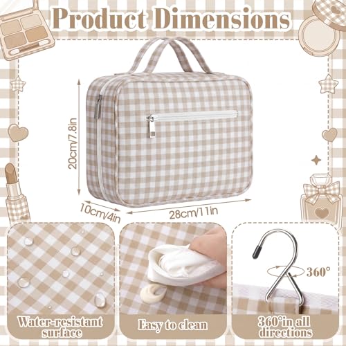 Image of Hanging Toiletry Bag for Women,Gingham,Brown