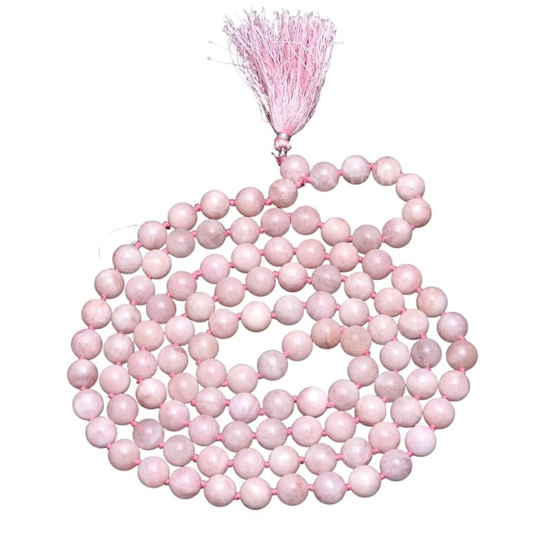 Collar Mala de 108 cuentas de morganita AAA natural de 10 mm, cuentas de morganita rosa, collar con borlas anudadas a mano, Mala de meditación, Mala envolvente