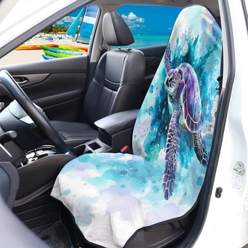 Image of Blue Turtle Car Seat Cover Front Seats Only Universal Fit Most Cars Easy to Install Anti-Slip Back Fabric Waterproof Bucket Towel Seat Covers for Trucks SUV Jeep