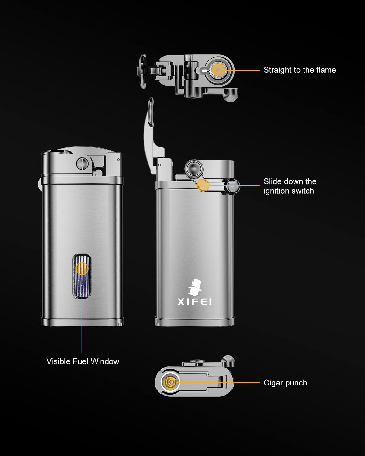 XIFEI Cigar Lighter Jet Flame Refillable Butane Lighter with Cigar