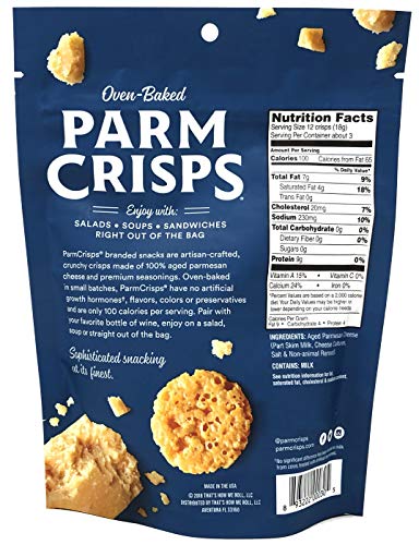 ParmCrisps Original 100% Cheese Crisps - Keto Friendly, Gluten Free, 1.75 Ounce Bag, Pack of 3