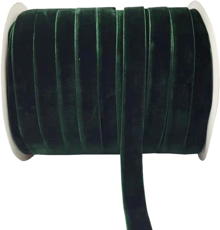 Tianying 10 Yards Velvet Ribbon Spool (Dark Green, 5/8")