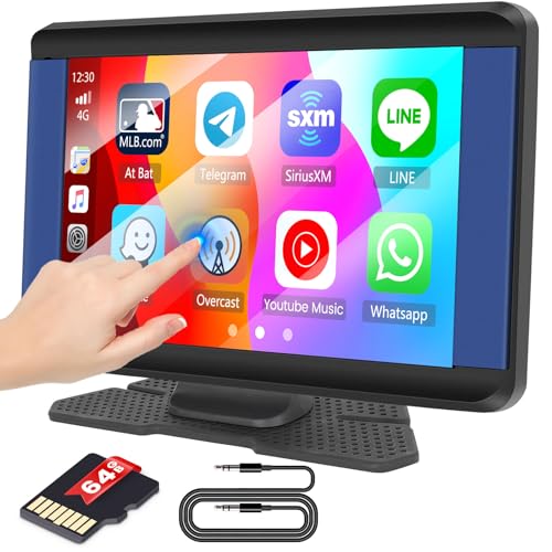 Inefala 7inch Portable Wireless CarPlay Car Stereo, CarPlay Dash Mount with Android Auto, Full Touch Screen, Mirror Link, Bluetooth, FM, EQ Settings, TF/USB/AUX Input, Free 64G Card, 8 UI Themes