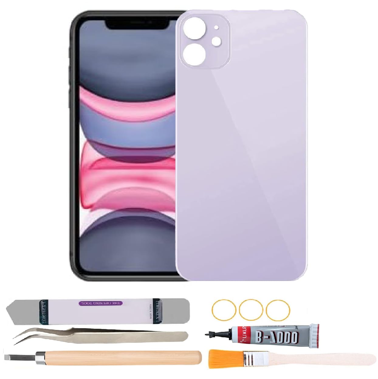 Coque arrière en verre pour iPhone 11 violet avec outils de réparation inclus