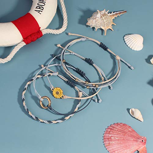 Image of Stackable Sunflower String Bracelets Cute Boho Braided Summer Beach Jewelry